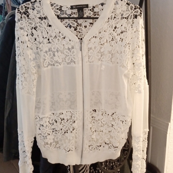INC crochet zip up jacket/ cardigan cream size medium - Picture 1 of 1